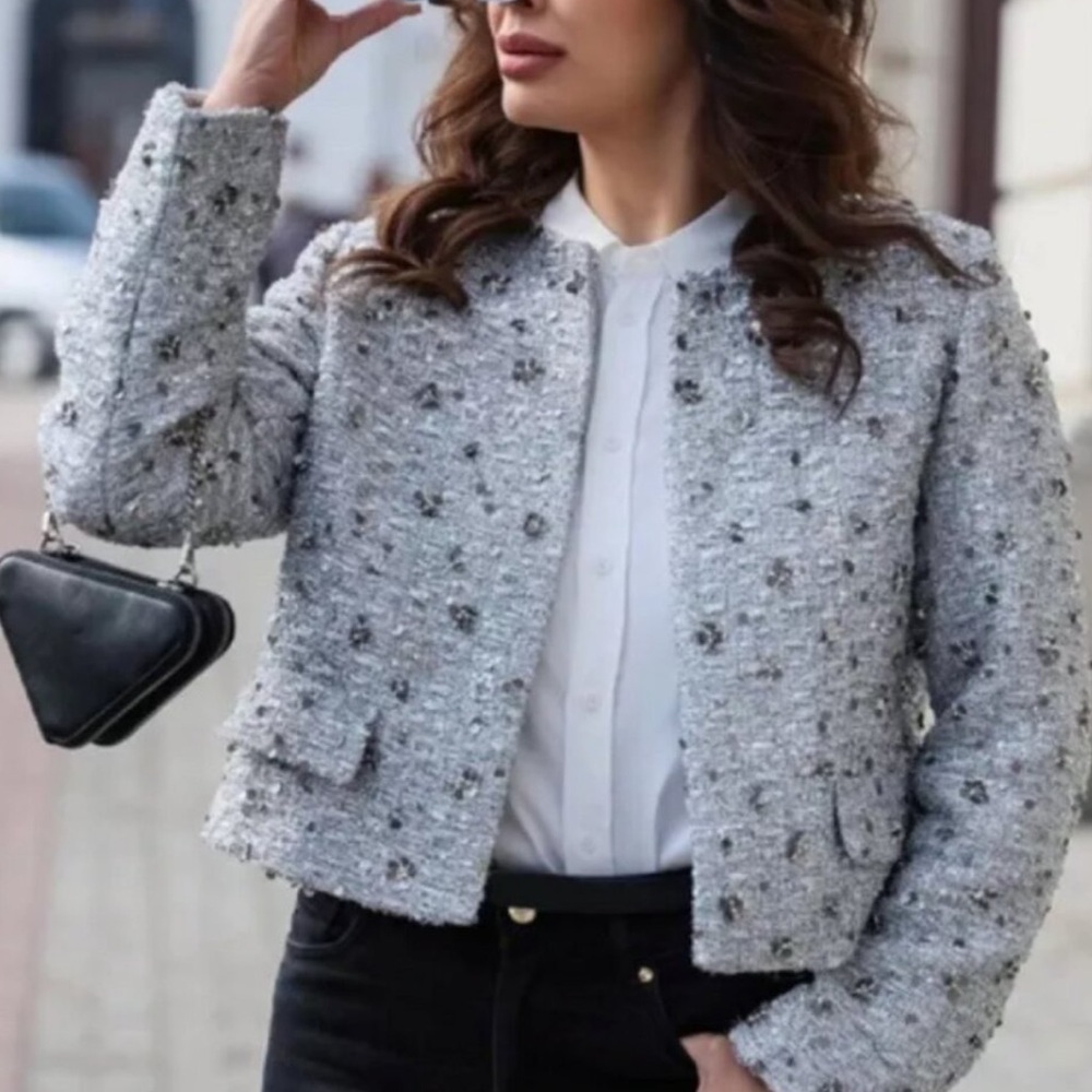 Zara Silver Textured Blazer - Picture 2 of 12